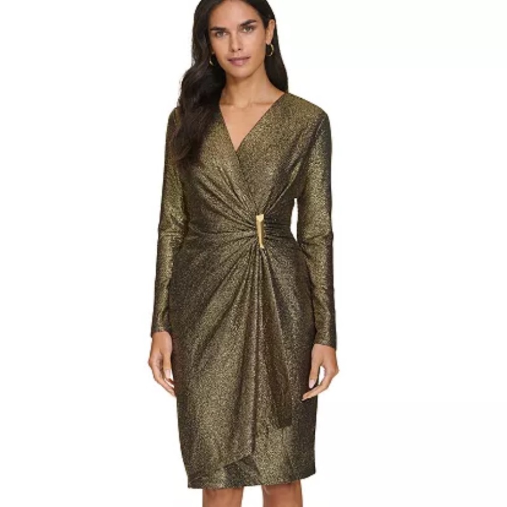 Elegant Gold Calvin Klein Wrap Dress